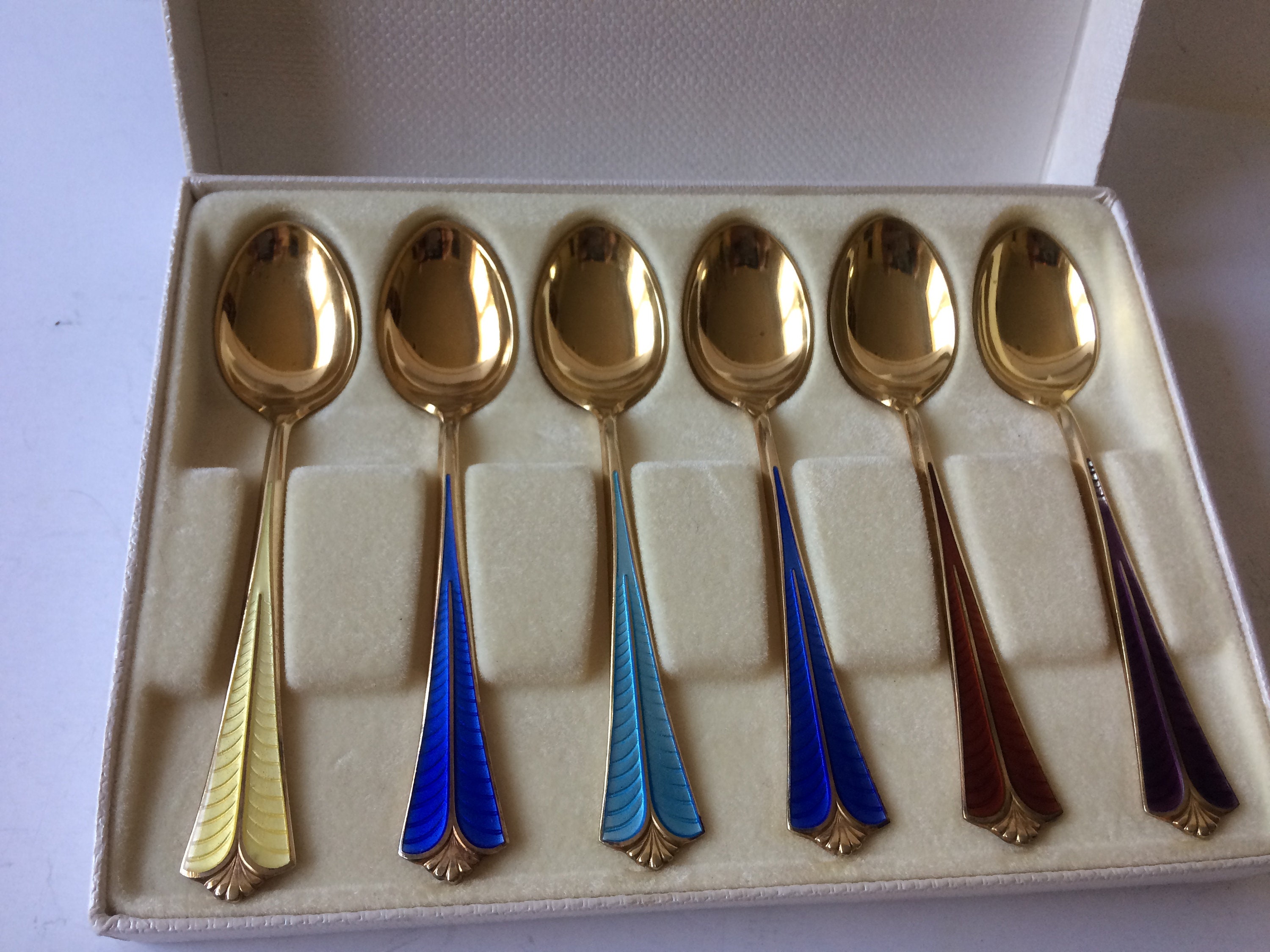 David Andersen Gilt Sterling & Enameled Set of 6 Cocktail