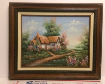 Original Oil On Canvas Painting, Artist MARTEN, Cottage Scene, 16"X 12”.