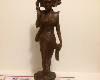 Finely Detailed-Carved Heavy Wood-Bali-Indonesia-Woman Dancer-Sculpture 23 inch