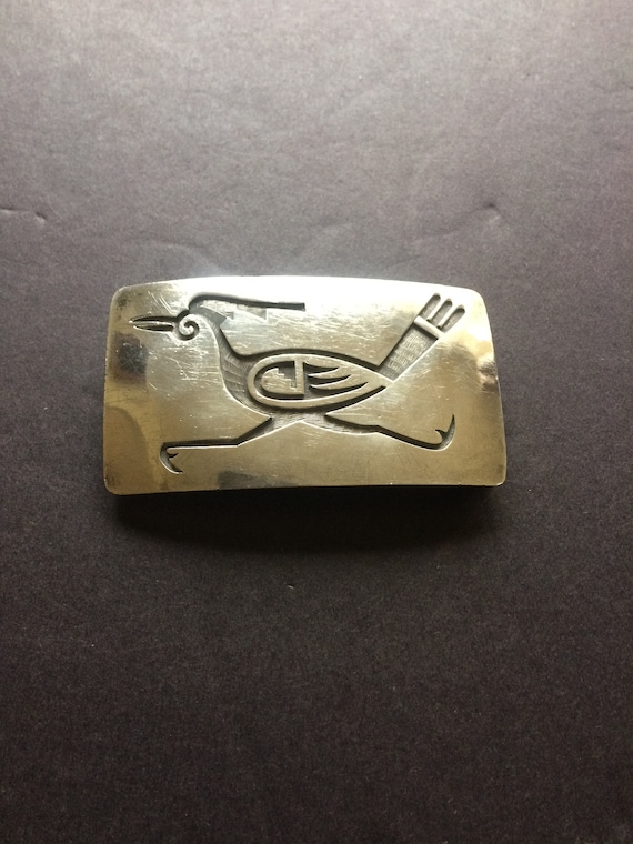 Vintage Hopi Sterling Silver OVERLAY bird BELT BU… - image 1