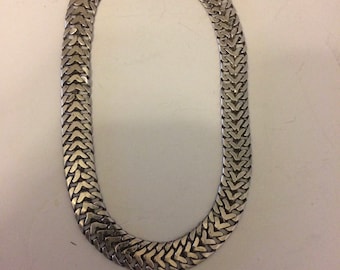 Vintage  Silver Mexico Modernist Necklace/Choker Stylized Wave