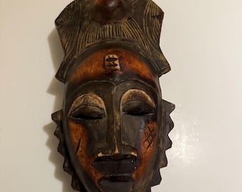 African Baule Mask - Collectible Hand Carved Wood Wall Hanging