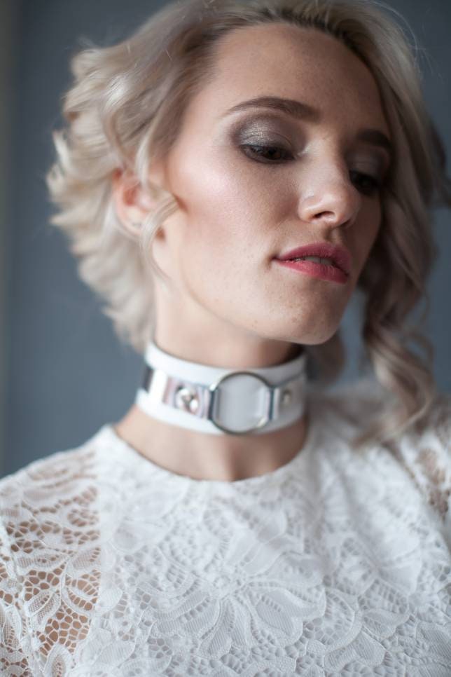 White Leather Collar BDSM Collar Slave