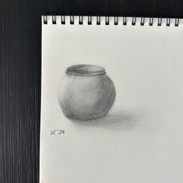 Minimalist Vase Sketch Art Drawing 2x3”