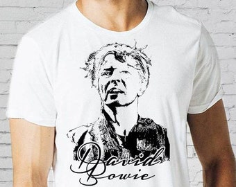 David Bowie T shirt David Bowie Silhouette Face Portrait Drawing Art Delicate Calligraphy Women Men Unisex Tee Clothing  Black And White