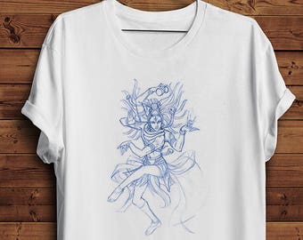Shiva danse T Shirt Tee | Sketch Art Dieu Yoga védique hindoue Dieu l’hindouisme méditation Religion spiritualité (hommes & femmes T shirts)