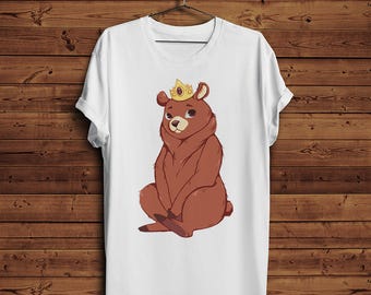 Prince King Cute Worried Teddy Bear Grizzly With The Crown T-shirt
