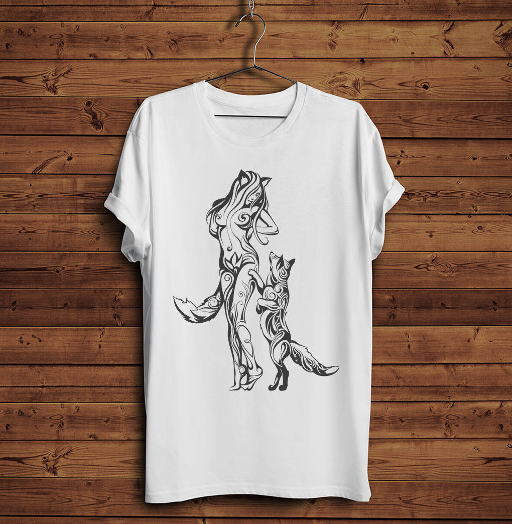 Naked Nude Girl Lady Woman Fox T Shirt Tee Sexy Passionate Playful Wolf Dog  Art men & Women T Shirts -  Ireland