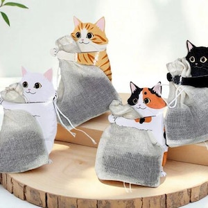 Kawaii Cat Ocean Teabag Set – Reusable Cotton Teabags from Japan