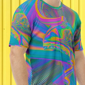 Trippy Neon All Over Print Tshirt Psychedelic EDM Top Abstract Concert Shirt Unique Rave EDM Music Festival Clothes Bold Streetwear