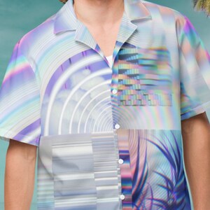 Rainbow Vaporwave Hawaiian Shirt - Oversized Psychedelic Button-Up, Frutiger Aero 90s Computer Shirt
