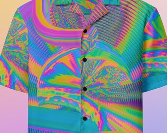 Hip Hop Dance Button Down Shirt, Short Sleeve Hawaiian Button Up Psychedelic Shirt Eco Friendly Gift
