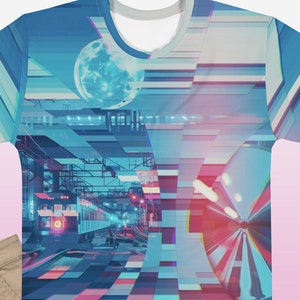 Blue Cyberpunk Techwear Shirt Futuristic Techno TShirt Gamer Gift All Over Print EDM Rave Clothes