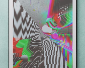 Frutiger Aero Glitch Wall Art Poster, RGB Trippy Digital Art Print, Cyberpunk Surreal Decor, Vaporwave Abstract Poster, Gamer Room Art