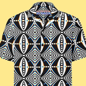 Retro Geometric Button Down Shirt 90s Trippy Hawaiian Shirt Psychedelic Party Wear Blouse Futuristic Graphic Button Up Shirt
