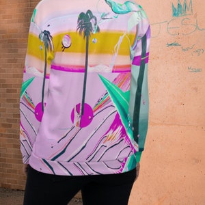 Pink Vaporwave Bomber Jacket, Rave Designer Jacket, Urban Streetwear Warm Rave Clothing