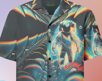 Cyber Space Lover Button Down Shirt Gift Astronaut Moon Button Up Shirt AOP Trippy Techno Cyberpunk Tee Festival Clothing