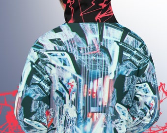 Cyberpunk Techwear Hoodie Anime Clothing Futuristic All Over Print Streetwear Hoodie EDM Warm Rave Clohtes Eco Friendly