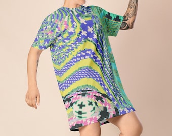 Loose Fit Techwear TShirt Dress Oversized Hip Hop Shirt Dress EDM Beach Dress Comfy Cyber Techno Clothes