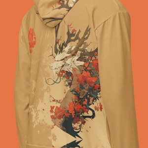 Anime Dragon Full Zip Up Hoodie Japanese Sakura Hoodie Gold Mythic Sweatshirt Fantasy Urban Streetwear Clothes Plus Size Jacket