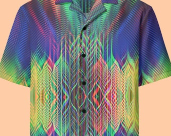 Neon Holographic Button Up Shirt Psychedelic Boho Button Down Shirt EDM Concert Festival Tshirt Unique Rave Party Outfit