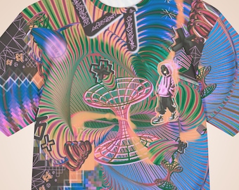 Glitchcore Graphic T Shirt, Cyber Surreal Streetwear Tee, Festival Top