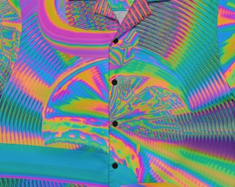 Psychedelic Rainbow Button Up Shirt, Trippy Festival Rave Outfit