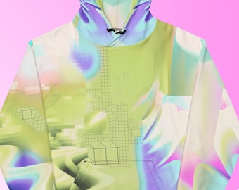 Pastel Green Hoodie Cyber Retro Futurism Hooded Sweatshirt Vaporwave Trippy Gamer Hoodie