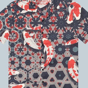 Sacred Geometry Koi Fish Shirt, Trippy Japanese Rave Button-Up, Psychedelic Festival Shirt, Oversized Zen Top, Wedding Guest Blouse