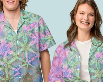 Sacred Geometry Button Up, Psychedelic Festival Outfit, Oversized Kaleidoscope Shirt
