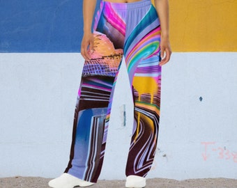 Wide-leg All-over print Pants, Designer Pants, Rave Clothing