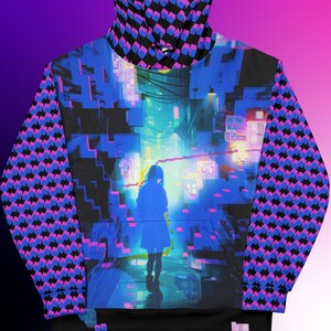 Cyberpunk Streetwear Hoodie All Over Print Techno Rave Hoodies, EDM Gamer Girl Shirt