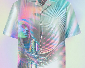 Holographic Cyberpunk Button Down Shirt Pastel Vaporwave Button Up Shirt DJ Rave Cyber Futuristic Clothing