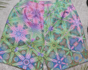 Pastel Sacred Geometry Shorts, Psychedelic Festival Clothing, Dreamcore Rave Wear