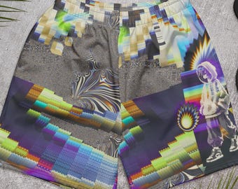 Glitchcore Rave Shorts, Cyberpunk Festival Bottoms, Pixel Distortion Clothing