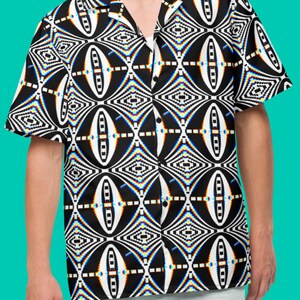 Retro Geometric Hawaiian Shirt 90s Trippy Button Down Shirt Psychedelic Party Wear Blouse Futuristic Graphic Button Up Shirt