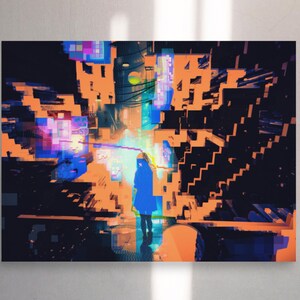 Vaporwave Surreal Street Wall Art Print, Futurism Art Gamer Poster, Cyberpunk Illustration Art Print