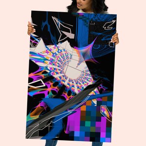 Neon Glitch Art Poster, Vaporwave Wall Art, Cyberpunk Print, Trippy Room Decor, Frutiger Aero Abstract Art Print, Contemporary Art Gift