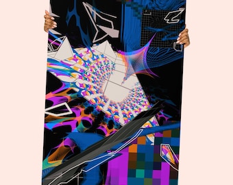 Neon Glitch Art Poster, Vaporwave Wall Art, Cyberpunk Print, Trippy Room Decor, Frutiger Aero Abstract Art Print, Contemporary Art Gift