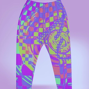 Purple Men&#39;s Joggers Checkered Printed Sweatpants Comfy Punk Hip Hop Pants Festival Rave Bottoms
