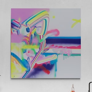 Large Neon Original Acrylic Street Art Painting on Canvas, Abstract Pop Art Painting, Large Mixed Media Art Pop Culture Graffiti Wall Art