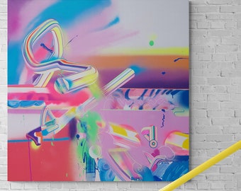Maximalist Street Art Canvas: Original Pop Art Painting for Living Room, Colorful Vibrant Abstract Funky Wall Art