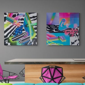 Abstract Wall Art Set Of 2, Pop Art Painting, Retro Living Room Wall Art image 2