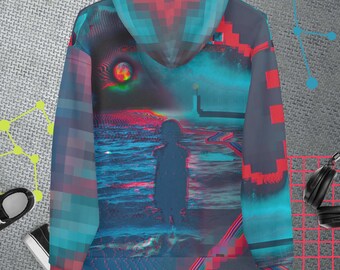 Cyberpunk Moon Hoodie, All Over Print Sci-Fi Cyberpunk Clothing, Eco Friendly Gift For Gamer