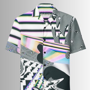 Abstract Hawaiian Shirt Psychedelic Button Up Shirt Trippy Streetwear Button Down Shirt Neon Retro Futurism Tee Rave EDM Clothes