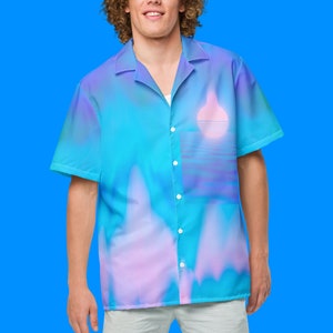 Blue Gradient Aloha Shirt Vaporwave Button Down Shirt Beach Partywear Button Blouse Oversized Vacation Hawaiian Shirt Stylish Streetwear
