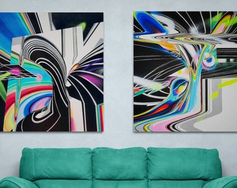 Funky Geometric Wall Art, Modern Colorful Wall Art Set Of 2, Original Artwork Abstract