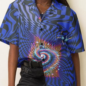 Purple Retro Galaxy Button Down Shirt Rave Festival Outfit Funky EDM Button Up Oversized Vaporwave Hawaiian Shirt Checkered Y2K Blouse