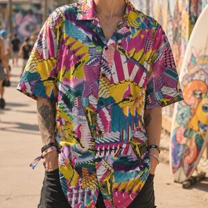 Funky Cat Ice Cream Hawaiian Shirt, Oversized Short Sleeve Button Up