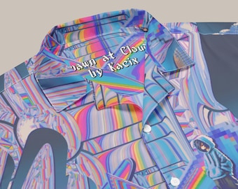 Vaporwave Arcade Button-Up Shirt: Pixel Art Glitch Rave Top